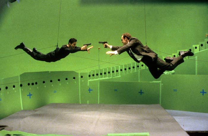 Reeves and Hugo behind-the-scenes of "The Matrix"