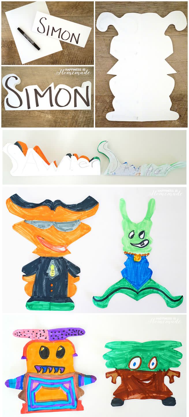 <p>This craft is a fun way for you and the students to learn each other's names. Just know you'll forever be associated with these bright and colorful monsters. </p><p><em>Get the <a href="https://www.happinessishomemade.net/kids-art-alien-creature-name-monsters/" rel="nofollow noopener" target="_blank" data-ylk="slk:Alien Name Creatures tutorial;elm:context_link;itc:0;sec:content-canvas" class="link "><strong>Alien Name Creatures tutorial</strong></a> at Happiness Is Homemade. </em></p><p><a class="link " href="https://www.amazon.com/Neenah-Cardstock-Heavy-Weight-Brightness-91437/dp/B07D4YF3K4/?tag=syn-yahoo-20&ascsubtag=%5Bartid%7C10070.g.3123%5Bsrc%7Cyahoo-us" rel="nofollow noopener" target="_blank" data-ylk="slk:SHOP CARDSTOCK;elm:context_link;itc:0;sec:content-canvas">SHOP CARDSTOCK</a><br></p>