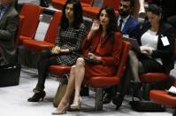 Activist Amal Clooney (R) attends a United Nations Security Council meeting set to adopt a resolution to help preserve evidence of Islamic State crimes in Iraq, during the 72nd United Nations General Assembly at U.N. Headquarters in New York, U.S., September 21, 2017. REUTERS/Brendan McDermid