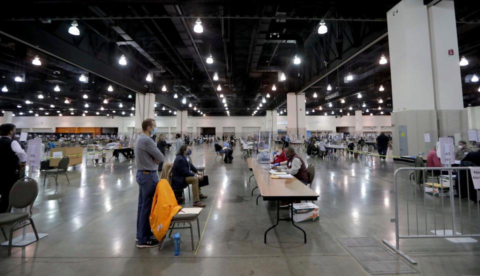 <p>Ballots are pictured being recounted in Wisconsin on 21 November</p> (Milwaukee Journal Sentinel)