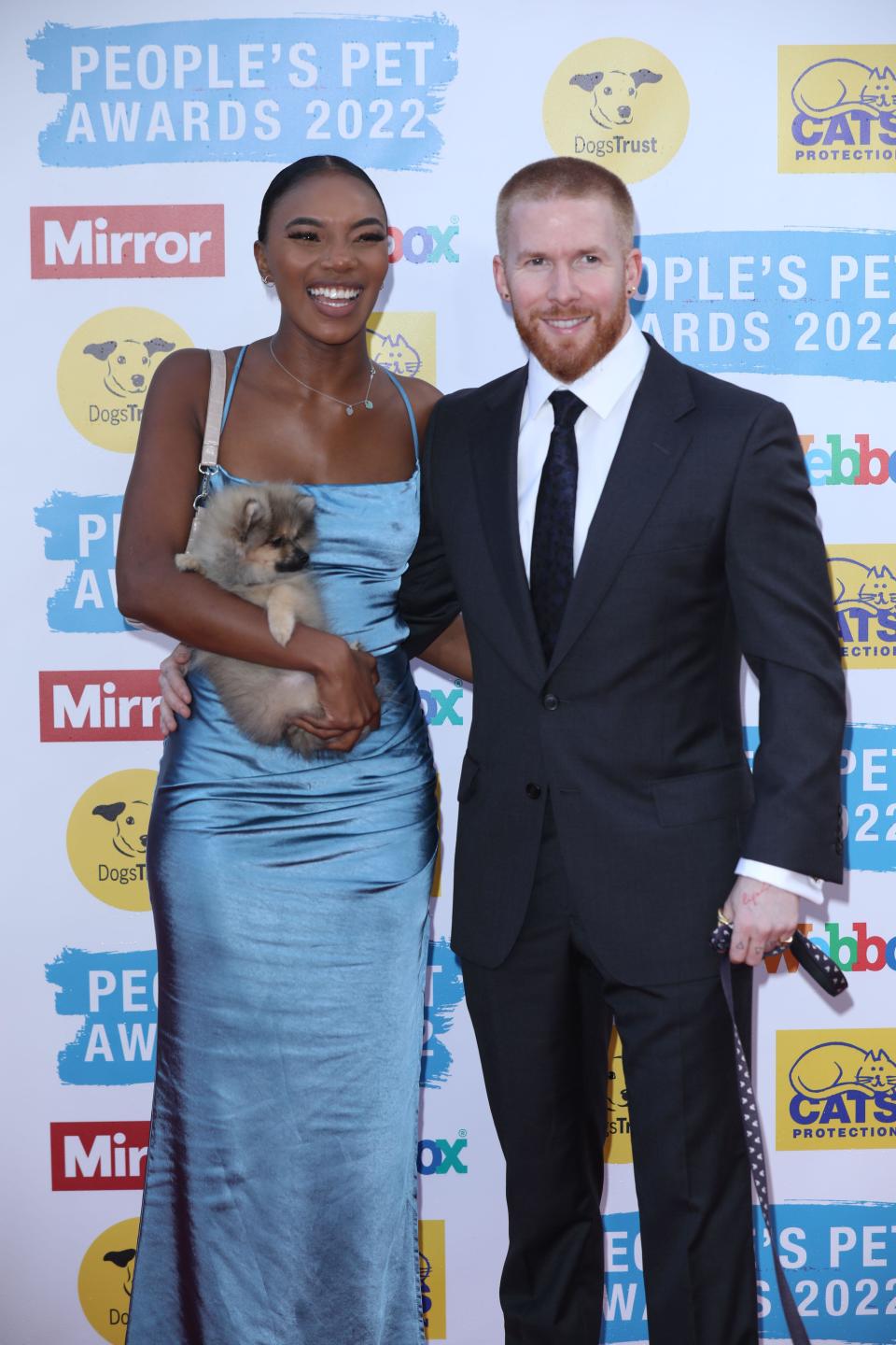 London, UK. 8 September, 2022. Chyna Mills and Neil Jones attending a photocall for the Mirror People's Pet Awards at Grosvenor House Hotel, London. Picture date: Thursday September 8, 2022. Credit: Isabel Infantes/Empics/Alamy Live News