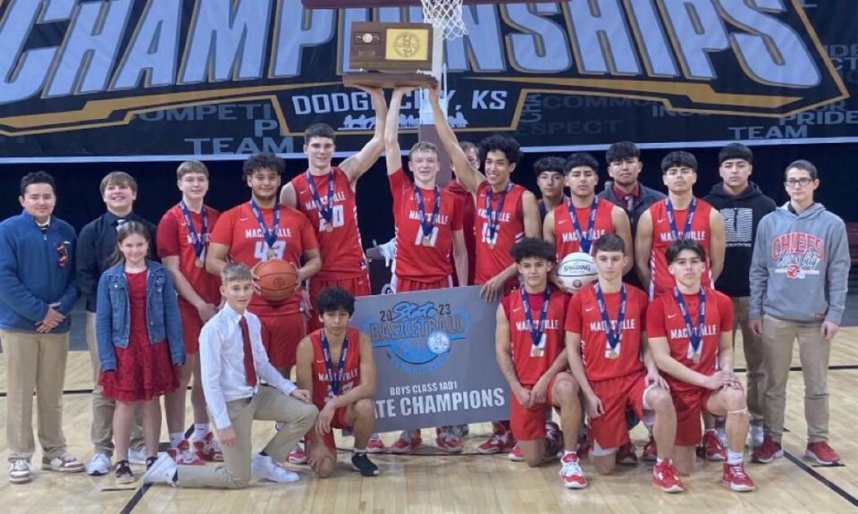 The Macksville boys basketball team won the Class 1A Division 1 state championship this season.