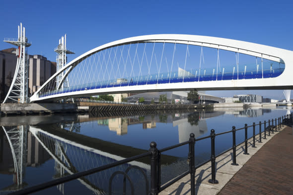 Mandatory Credit: Photo by Patrick Frilet/REX (3024861ao) The Millenium Bridge, Salford Quays, Manchester, England, Britain Manchester, Britain -  May 2013  