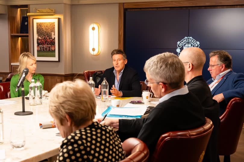 Lord Seb Coe pictured chairing the first Old Trafford regeneration meeting