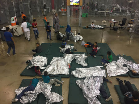 A view of inside U.S. Customs and Border Protection (CBP) detention facility shows children at Rio Grande Valley Centralized Processing Center in Rio Grande City, Texas, U.S., June 17, 2018. Courtesy CBP/Handout via REUTERS