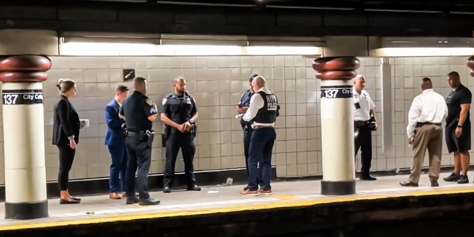 Police respond to the scene of a stabbing at the 137th Street subway station in New York on July 9, 2022. (NBC NY)
