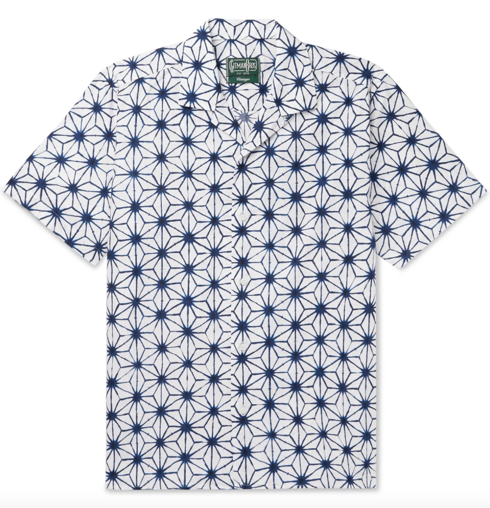 Convertible-Collar Printed Cotton Shirt