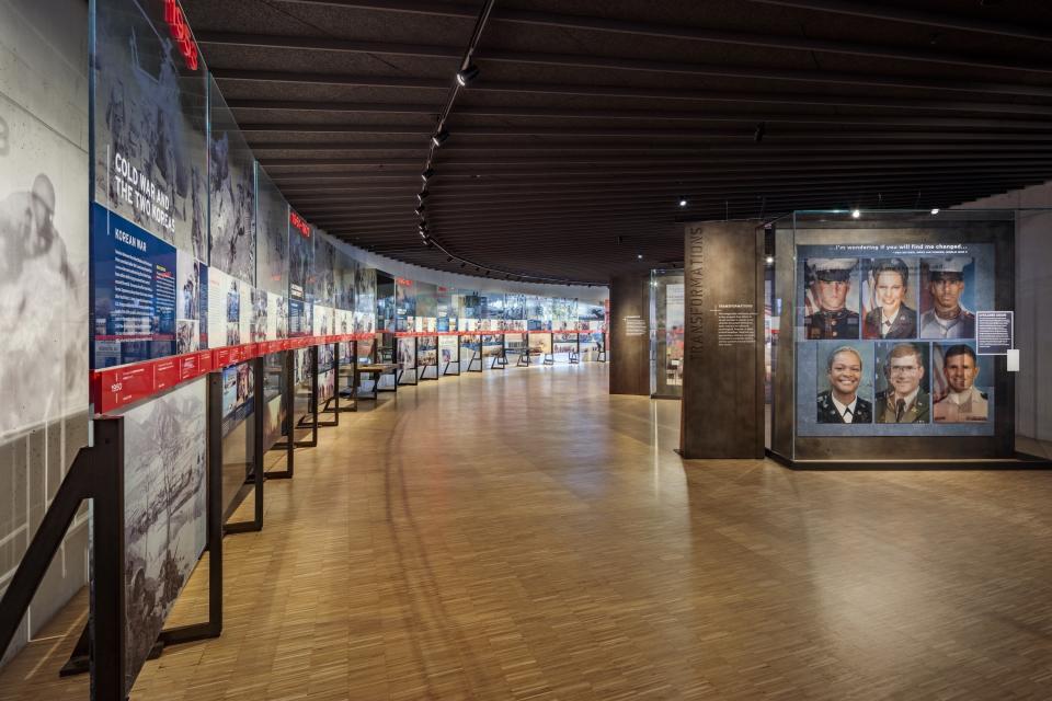 Looking down one of the halls, the building will house artifacts, multimedia exhibits, and installations to remind visitors of all that the nation’s veterans have sacrificed.