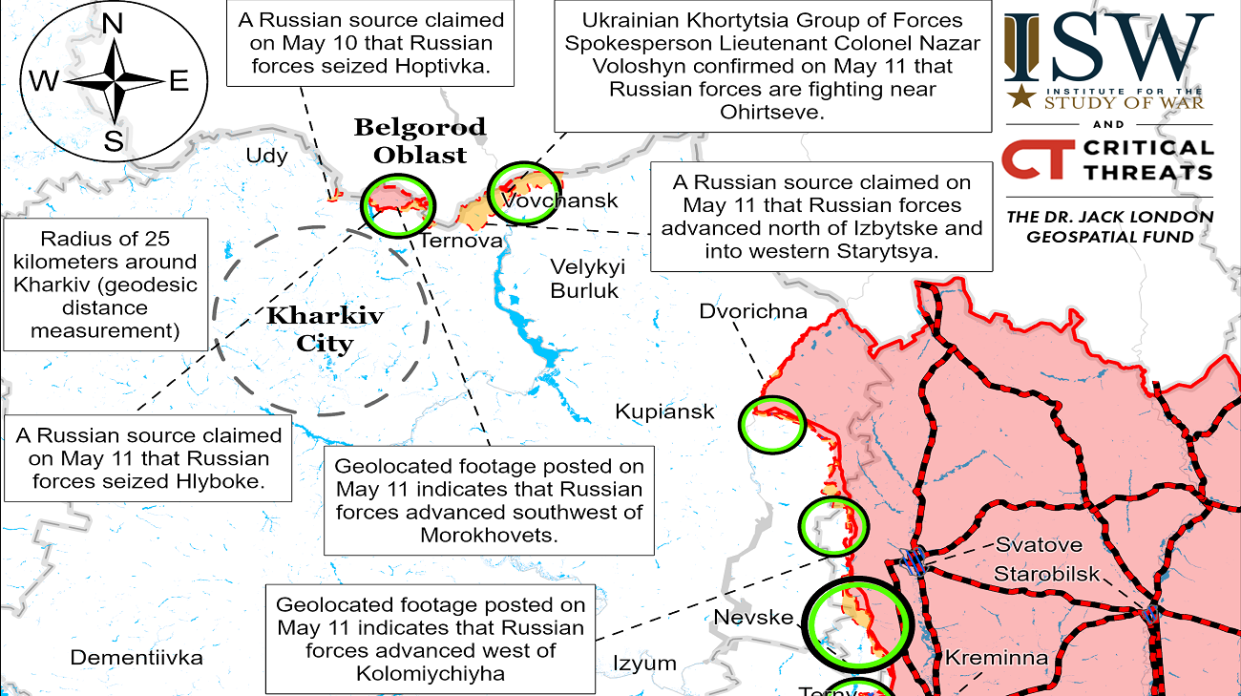 Russian offensive in Kharkiv Oblast. Map: ISW