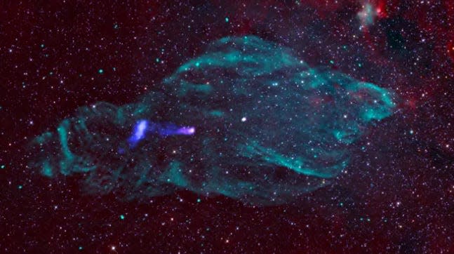 An image shows a jet spewing out of a black hole