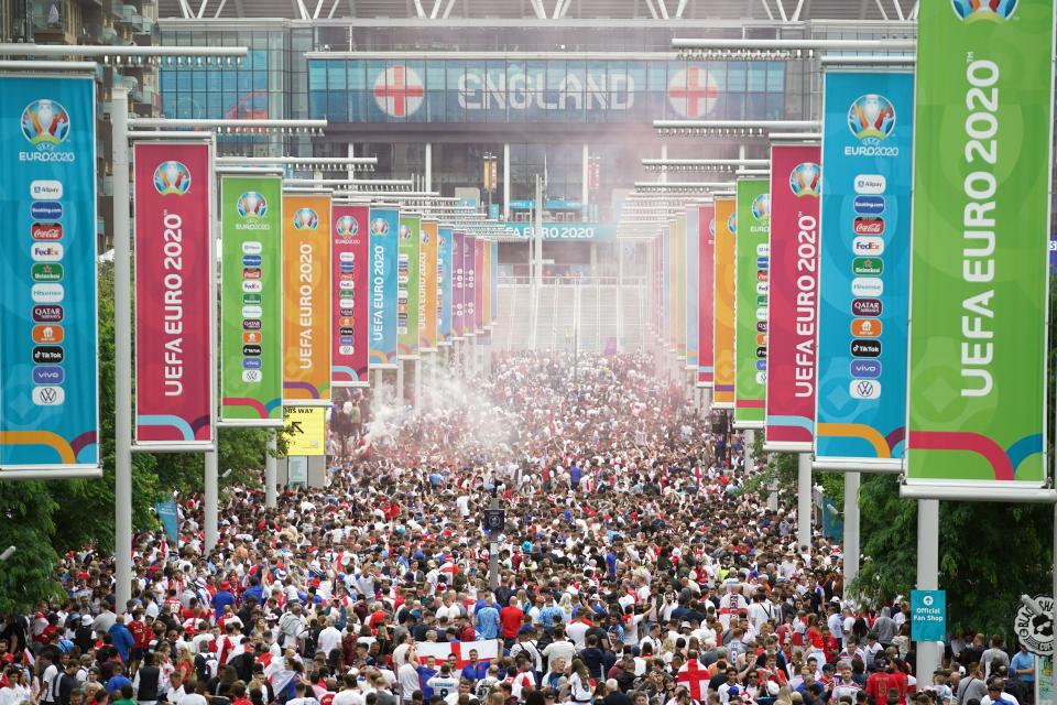 England fans along Wembley Way (Zac Goodwin/PA) (PA Wire)