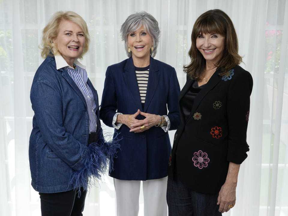 Candice Bergen, left, Jane Fonda, center, and Mary Steenburgen, cast members in the film "Book Club: The Next Chapter," pose together for a portrait, Monday, May 1, 2023, at the Four Seasons Hotel in Los Angeles. (AP Photo/Chris Pizzello)