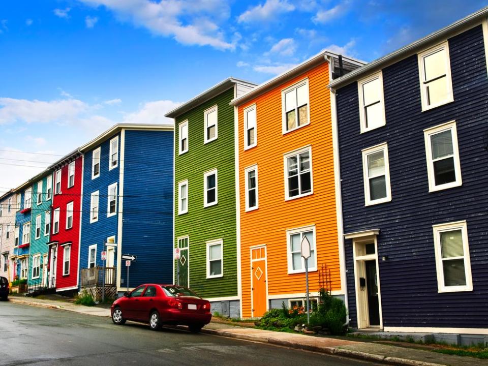  Colourful homes on a street in St. John’s.