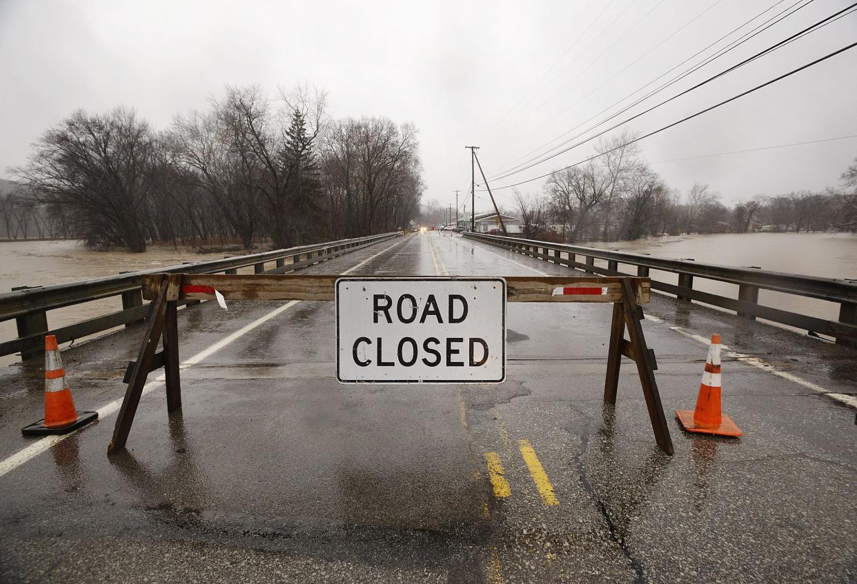 File photo of the bridge crossing Connoquenessing Creek on Route 65 and Country Club Drive in Franklin Township because of flooding. Country Club Drive was also closed.