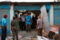 Security personnel inspect an explosion site in Kathmandu, Nepal May 26, 2019. REUTERS/Navesh Chitrakar