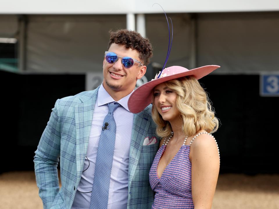 Quarterback Patrick Mahomes of the Kansas City Chiefs and Brittany Mahomes at the 2023 Kentucky Derby.