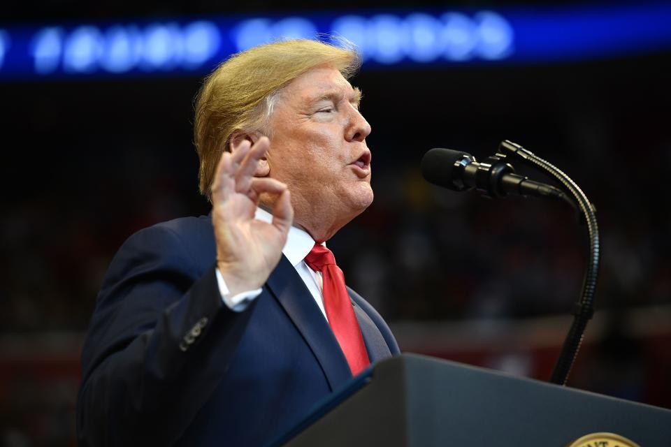 US President Donald Trump speaks during a "Keep America Great" campaign rally at the BB&T Center in Sunrise, Florida on November 26, 2019. (Photo by MANDEL NGAN / AFP) (Photo by MANDEL NGAN/AFP via Getty Images)