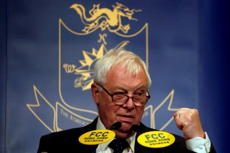 FILE PHOTO: Former Hong Kong governor Chris Patten speaks at the Foreign Correspondents' Club in Hong Kong