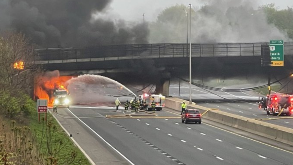 Interstate 95 is completely shut down for the morning commute in Norwalk, Connecticut.  / Credit: Norwalk Police Department / X