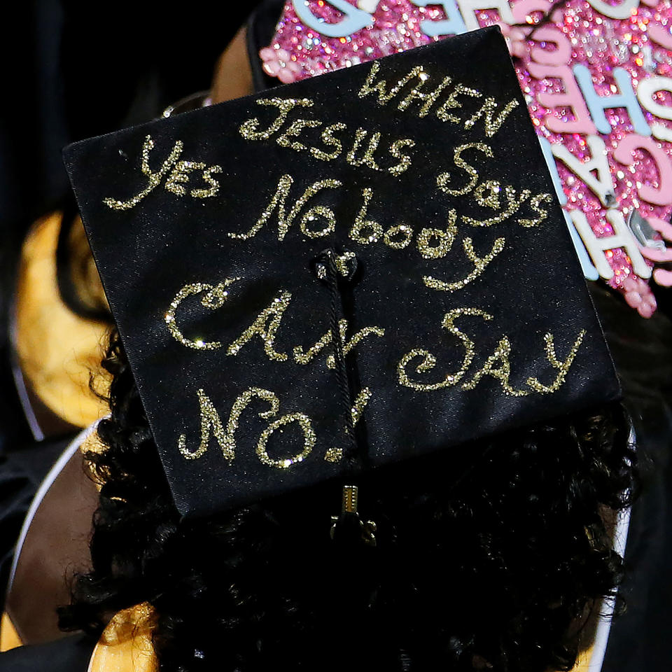 <p>A graduate’s mortar board hat is pictured during a commencement for Medgar Evers College in the Brooklyn borough of New York City, New York, June 8, 2017. (Photo: Carlo Allegri/Reuters) </p>