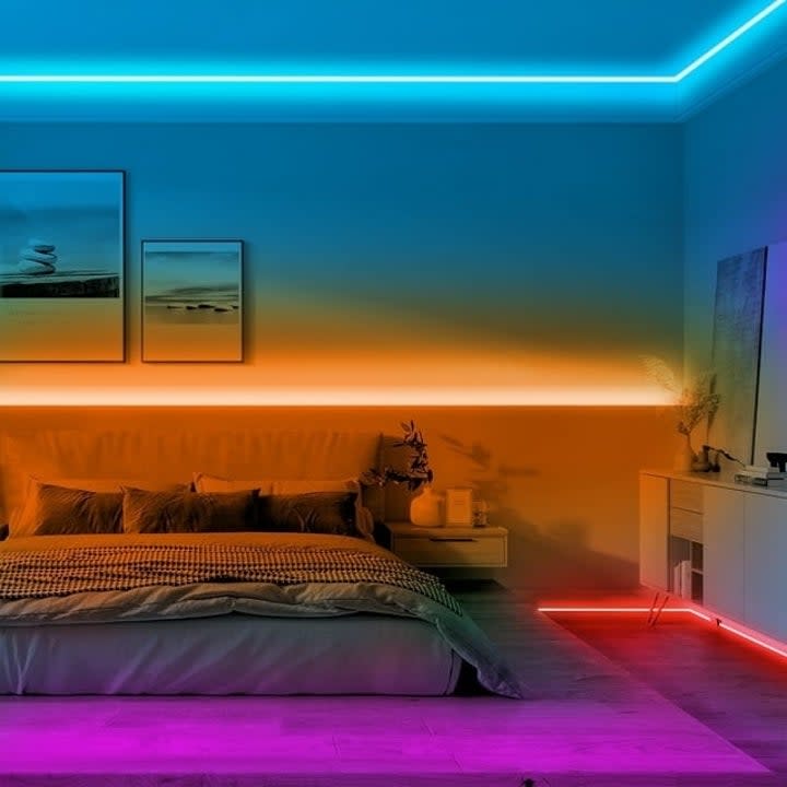 led lights set up in a bedroom