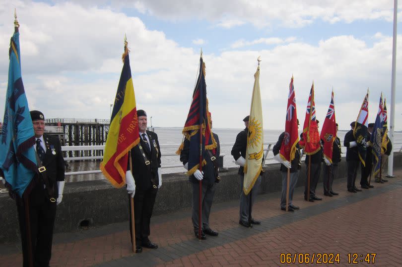 Parade of Standards from the Hull Independent Merchant Navy Association  at Minerva Pier to mark 80 years since D-Day