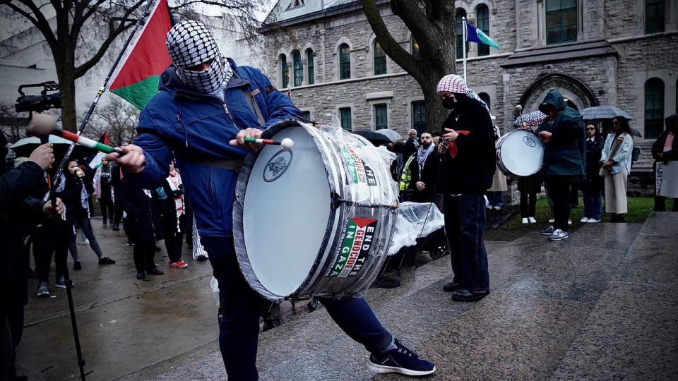 A pro-Palestinian protest at the Canadian Tribute to Human Rights in downtown Ottawa on April 14, 2024.