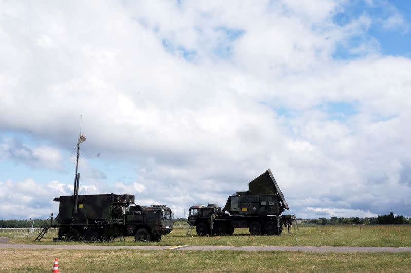 FILE PHOTO: German Patriot air defence system units are deployed at Vilnius airport