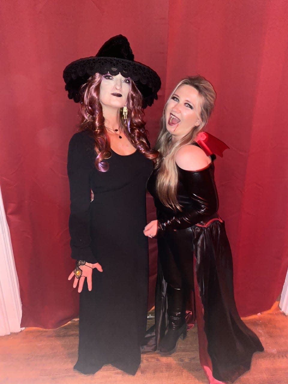 Justine Roderick, left, and Elvina Medeiros are among the characters to be found at the Haunted House created by the Academy of Performing Arts in Orleans.