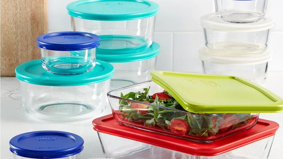 This Pyrex food container set has a wide variety of sizes that are all dishwasher and microwave safe.