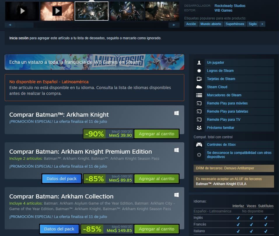 Batman: Arkham Knight está muy barato en Steam gracias a la venta de verano