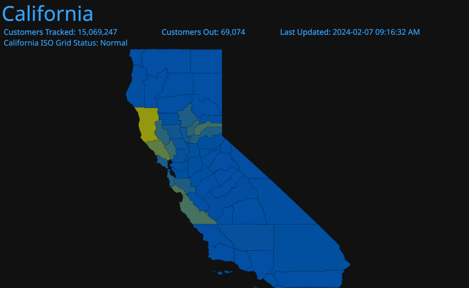 Power outages declined to 69,000 on Wednesday from half a million customers this weekend (poweroutage.us)