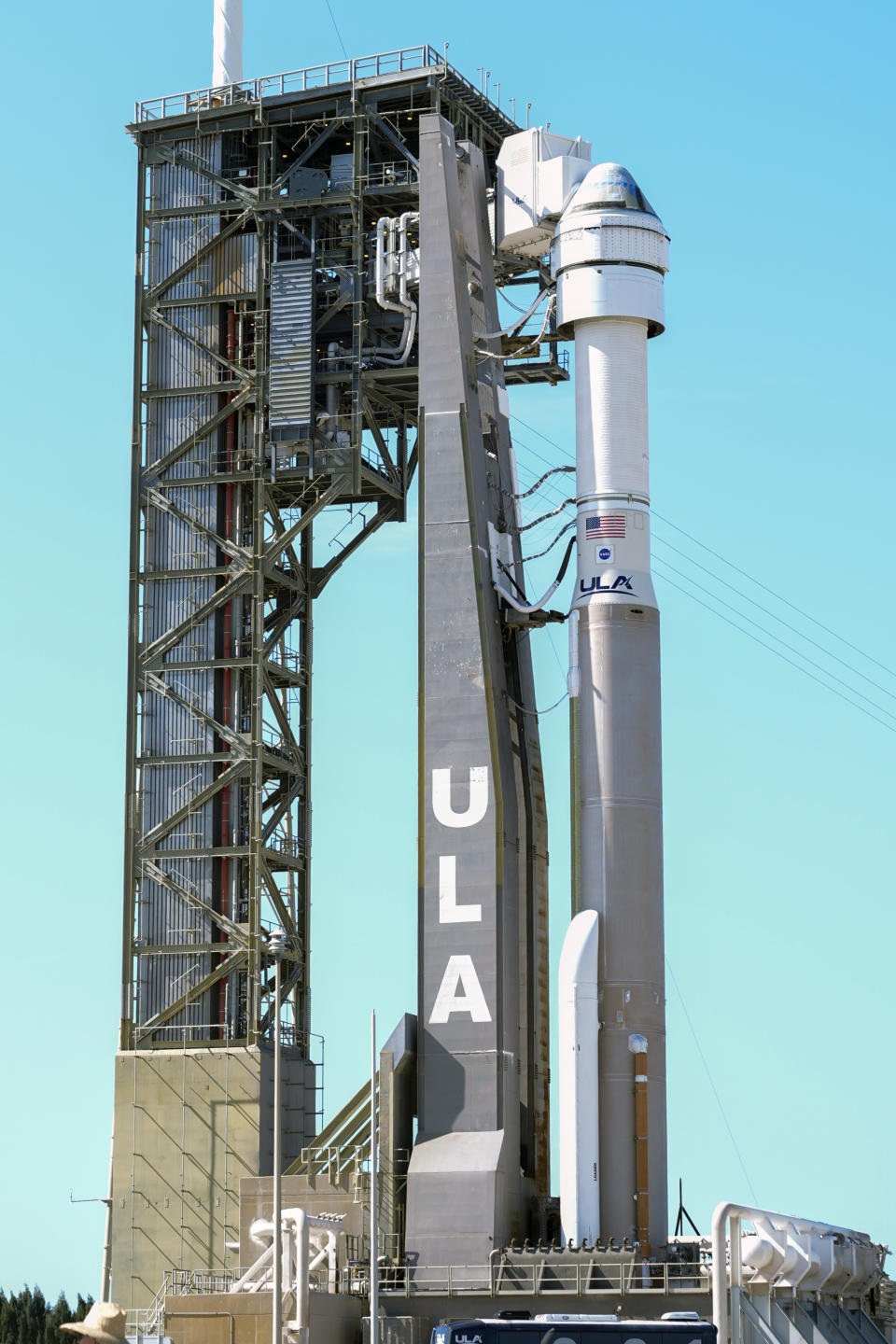 Boeing's Starliner capsule atop an Atlas V rocket stands ready for its upcoming mission at Space Launch Complex 41 at the Cape Canaveral Space Force Station, Sunday, May 5, 2024, in Cape Canaveral, Fla. Launch is scheduled for Monday evening. (AP Photo/John Raoux)