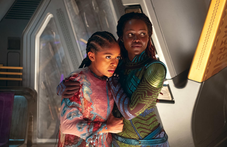 Nyong’o (right) as Nakia with Dominique Thorne as Riri Williams in Black Panther: Wakanda Forever.
