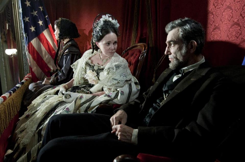 This image released by DreamWorks II Distribution Co., LLC and Twentieth Century Fox Film Corporation shows Sally Field and Daniel Day-Lewis appear in a scene from "Lincoln." (AP Photo/DreamWorks II Distribution Co., LLC and Twentieth Century Fox Film Corporation, David James)