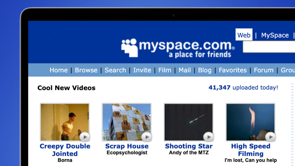  A laptop screen showing MySpace in its early days 