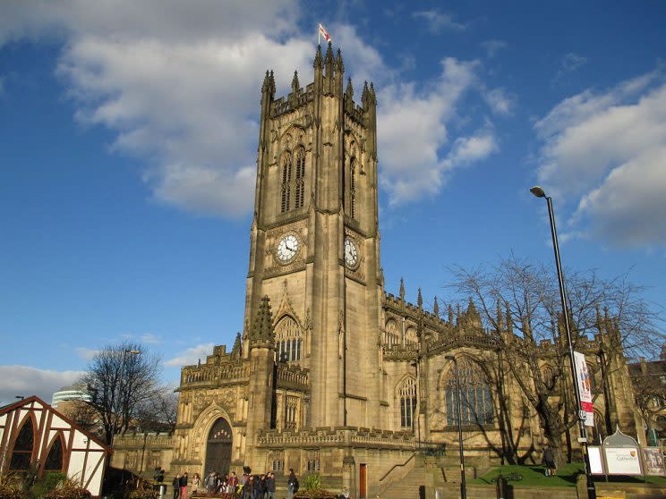 The crucifixions were to take place in the gardens of Manchester Cathedral