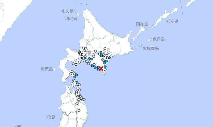 11日4時12分日高地方東部發生規模4.8地震。（圖／翻攝自日本氣象廳）