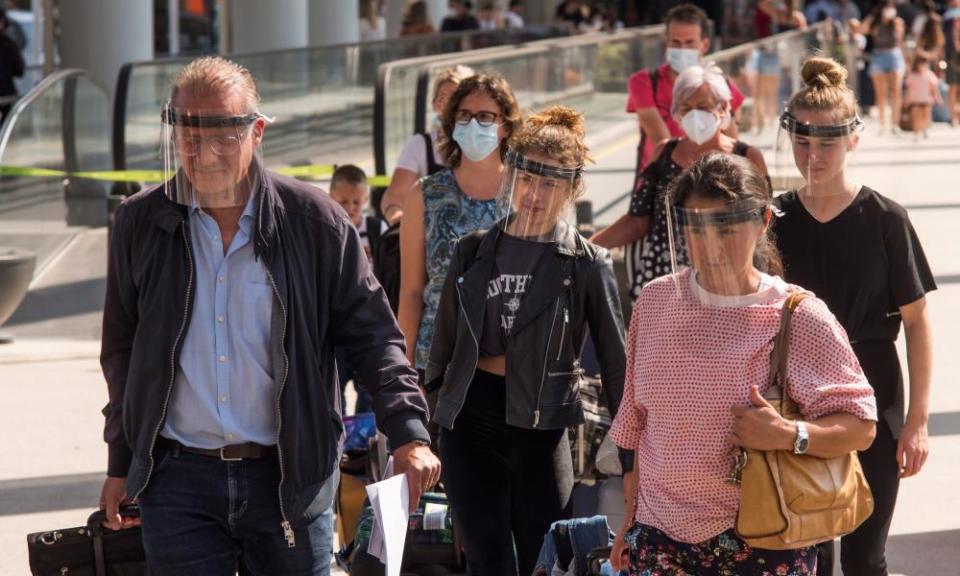 Tourists at the airport in Palma de Mallorca, Balearic Islands,