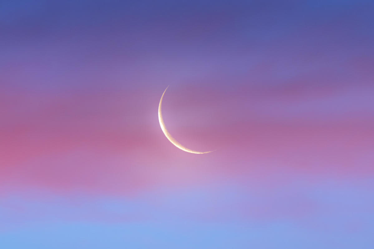 Pink Clouds Adorn Crescent Moon in Gorgeous Photo