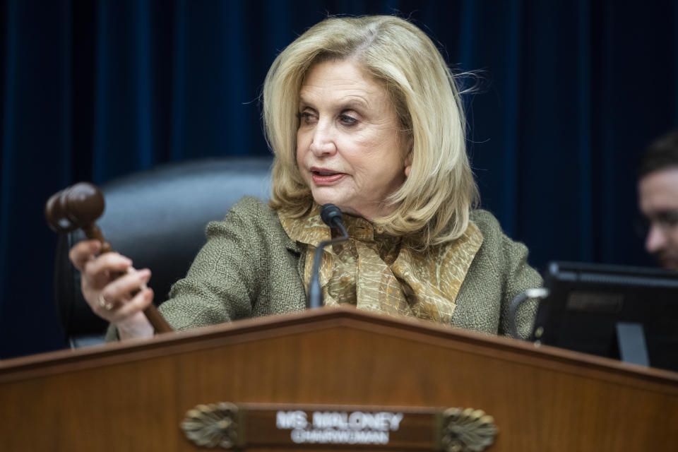 UNITED STATES - MARCH 12: Chairwoman Carolyn Maloney, D-N.Y., conducts the House Oversight and Reform Committee hearing on Coronavirus Preparedness and Response, in Rayburn Building on Thursday, March 12, 2020. (Photo By Tom Williams/CQ-Roll Call, Inc via Getty Images)