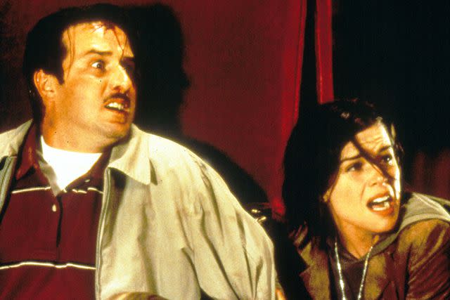 <p>Moviestore/Shutterstock </p> David Arquette and Neve Campbell in "Scream 3"