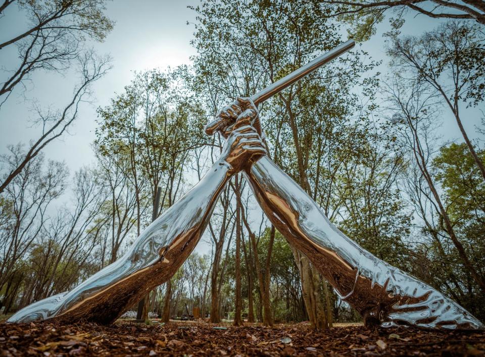 Hank Willis Thomas’ “Strike” is one of the sculptures at the park.