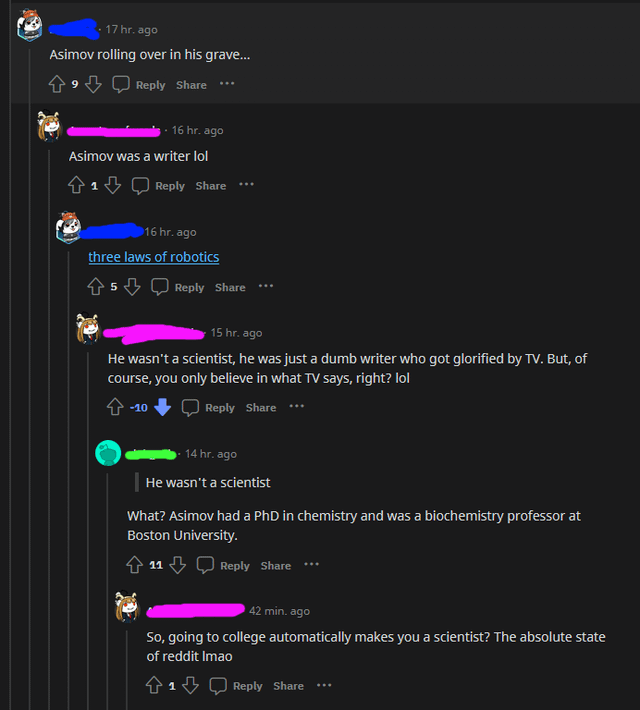 "So, going to college automatically makes you a scientist? the absolute state of reddit lmao"