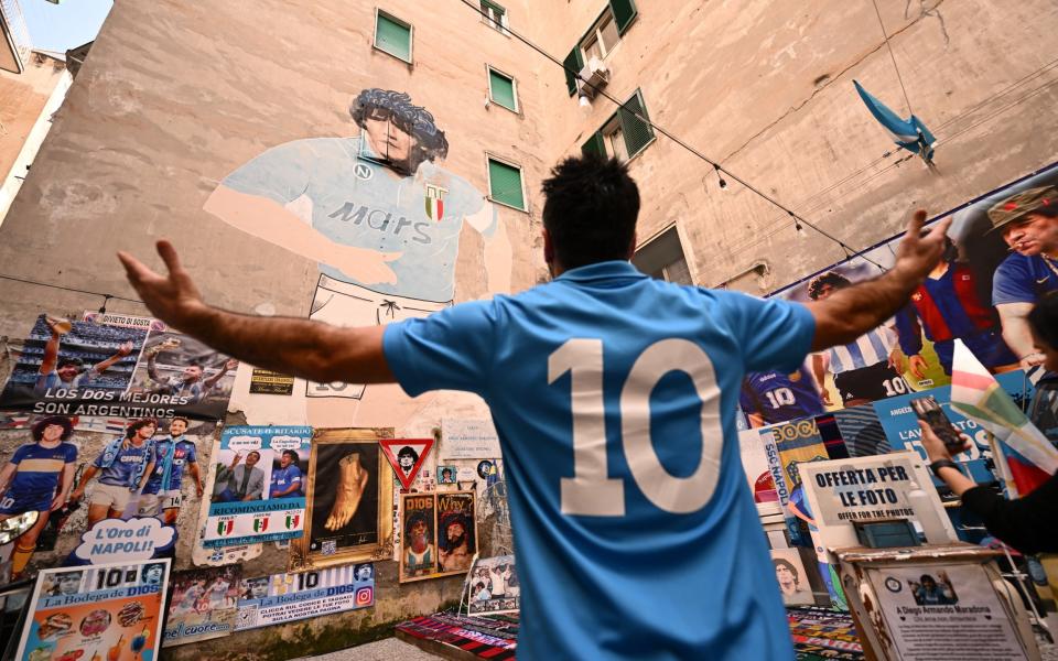 A street mural celebrating Diego Maradona in Naples - From Maradona to the mafia: How Naples became a football cauldron - Getty Images/Tullio Puglia