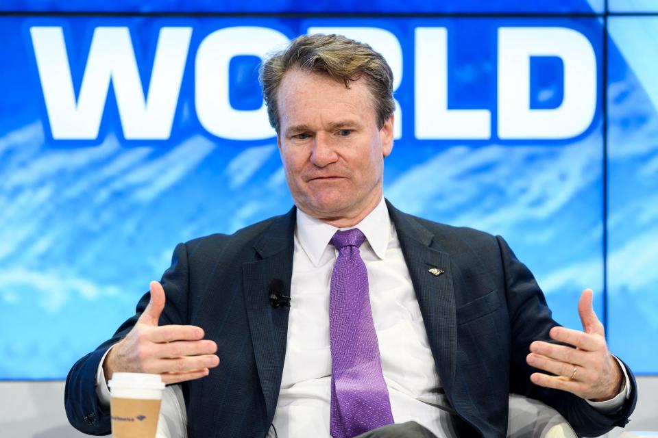 Bank of America Chaiman and CEO Brian Moynihan gestures while speaking during a session on the opening day of the World Economic Forum (WEF) 2018 annual meeting, on January 23, 2018 in Davos, eastern Switzerland. (Photo by Fabrice COFFRINI / AFP) (Photo by FABRICE COFFRINI/AFP via Getty Images)