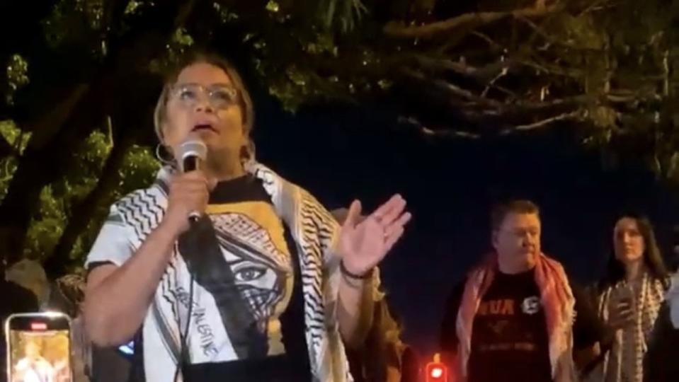 Supplied Editorial Pro-Palestine activists gathered at Port Botany on Sunday night to\n protest the docking of an Israeli container ship. Picture: Supplied