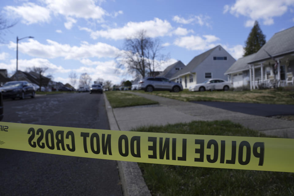 Police are present in a neighborhood after a shooting in Levittown, Pa., Saturday, March 16, 2024. Authorities have issued a shelter-in-place order following the shooting of multiple people in a suburban Philadelphia township. (AP Photo/Matt Rourke)