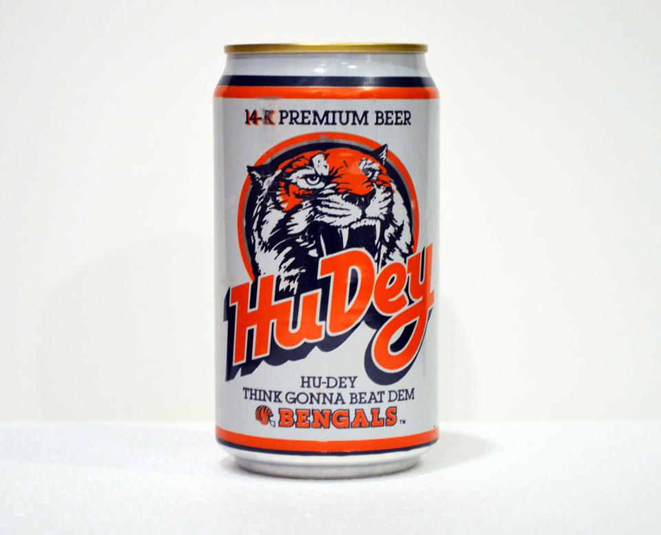 A HuDey beer can.