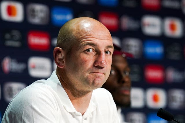 Steve Borthwick talks during a press conference